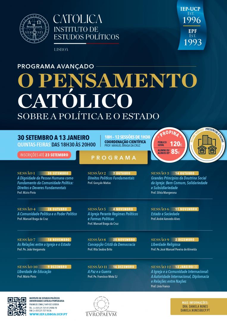 Cartaz Programa Avançado O Pensamento Católico sobre a Política e o Estado